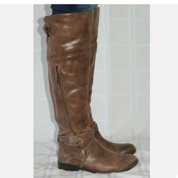 LUXURY REBEL Brown Distressed Leather Over Knee Harness Zip Boots size 7.5 - Picture 2 of 12